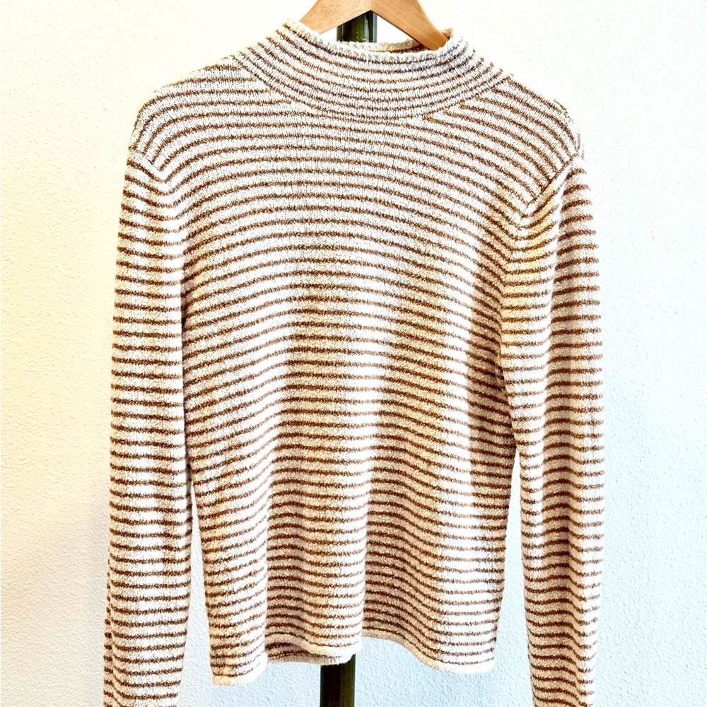 J. Crew Cream and Brown Cowl Neck Sweater